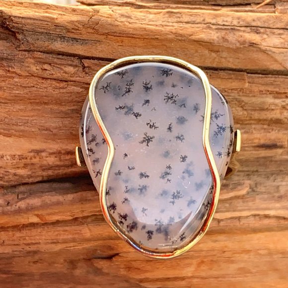 Spectacular Translucent Dendritic Agate Ring 14k Solid Gold (6.5) - Picture 8 of 16